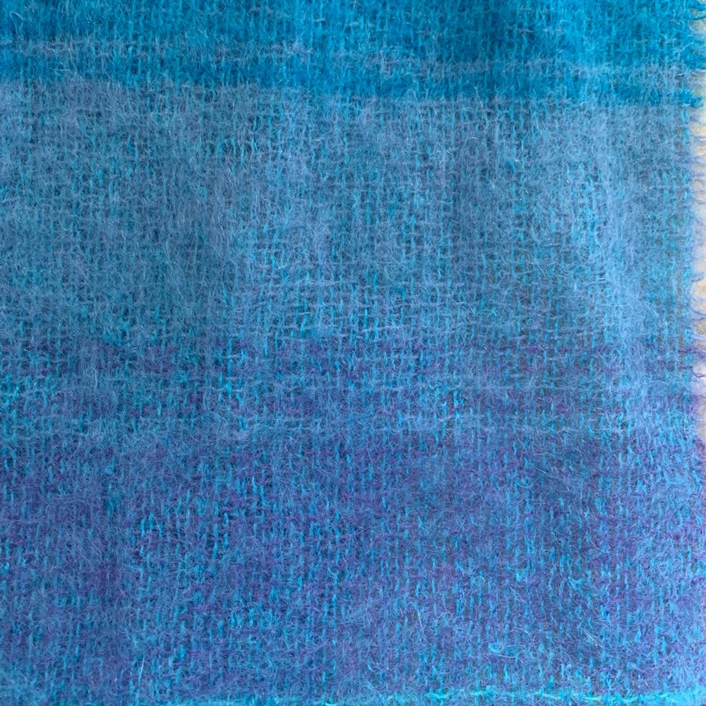 NWOT John Hanly Ireland Striped Blue & Purple Wool/Mohair Fringed Scarf - Picture 6 of 7